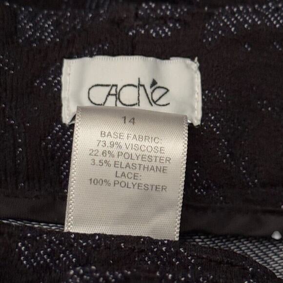 Cache Womens Textured Lace Bootcut Stretch Black Whimsigoth Floral Pants sz 14 - Picture 16 of 16